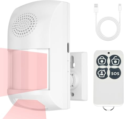 Erdiegle PIR Bewegungsmelder Alarm, Bewegungssensor mit Fernbedienung, 125dB, 2 Alarmmodi, 2 Stromversorgungsarten für Haus, Auto, Garage, Büro, Geschäfte