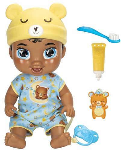 Baby Alive Lil Dreamer Snoozer Bär Sleepy Boy Babypuppen-Set, schwarzes Haar, lustiges Übernachtungs-Thema, Vorschulspielzeug für Kinder ab 3 Jahren