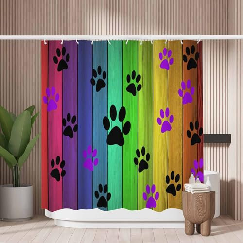 Woutay Shower Curtain Water Repellant Fabric Rainbow Paw,Mould Proof Resistant,Polyester,with 12 Plastic Hooks