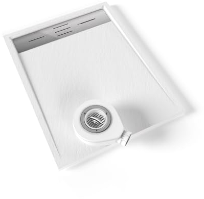 Moments of Glass Piatto doccia SMC Hiemal 90 x 70 cm, bianco 9016 – Antiscivolo, texture lavagna, antibatterico, 9 resistente agli agenti chimici – Include valvola e griglia inox