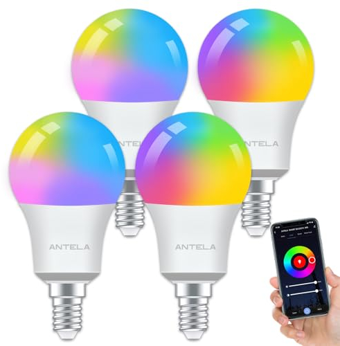 ANTELA Alexa Glühbirne E14 A60 806LM Smart WLAN LED RGB Dimmbare Birne Lampe, App Steuern Kompatibel mit Google Home, Warmweiß (2700K) Kaltweiß (6500K) Licht,4PCs