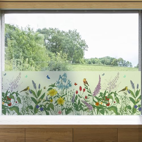 dktie Fensterfolie Blickdicht Sichtschutzfolie Fenster Milchglasfolie Fensterfolie Bunt Statisch Haftend Anti-UV Kein Kleber Wiederverwendbar Geeignet für Wohnzimmer, Schlafzimmer (02, 44.5x200cm)