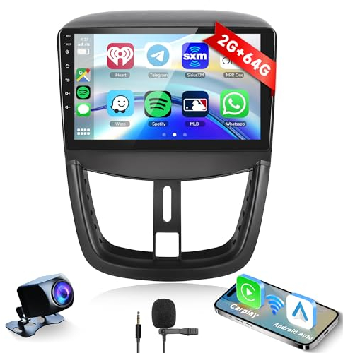 2G+64G Wireless Carplay Android 13 Autoradio 2 Din für Peugeot 207 2006-2015 mit Android Auto Navi GPS WiFi 9 Zoll Autoradio mit Mirror Link Bluetooth FM/RDS Radio DAB/OBD/DVR/EQ/SWC Rückfahrkamera