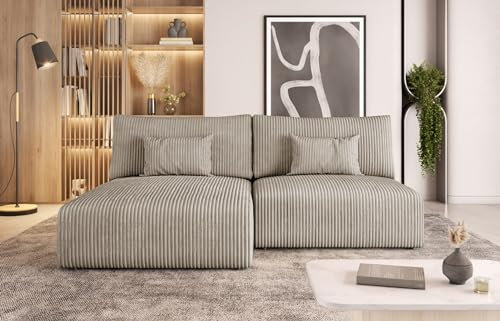 Easy4You Beige Ecksofa Modulo Kord in L-Form 210x69x152 cm mit Schlaffunktion und Bettzeugbehälter - Schlafsofa mit Bettkasten - Eckcouch mit Stauraum - Stoff: POSO 02