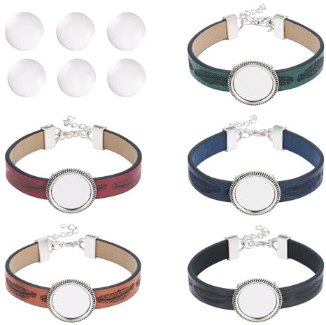 Magibeads 12 Stück PU-Leder-Armband-Rohlinge, Lünettenablage, flach, rund, Glas-Cabochon-Einstellungen, Lederarmband für Charms, Armbänder, Schmuck, Bastelbedarf