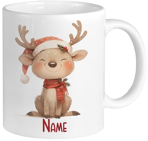 GRAZDesign Süße Tasse Rentier witziges Geschenk mit Namen personalisiert Weihnachtstasse 330ml Keramik