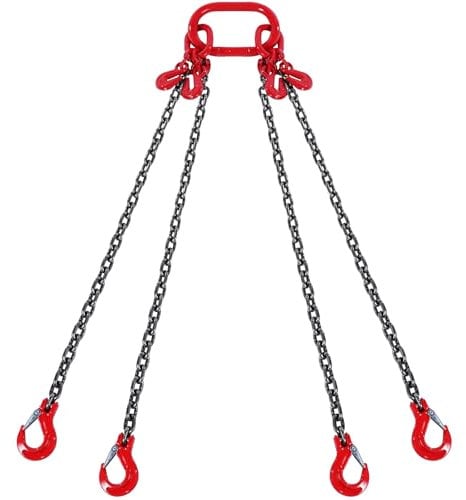 VEVOR 4-Strang Kettengehänge, 3 m Krankette mit Haken, G80 Forstkette, 5 Tonnen Anschlagketten für Motorzüge, G80 Motorhebekette Ø 8 mm Chokerkette Gabelkopfhaken, Hohe Festigkeit Krangehänge
