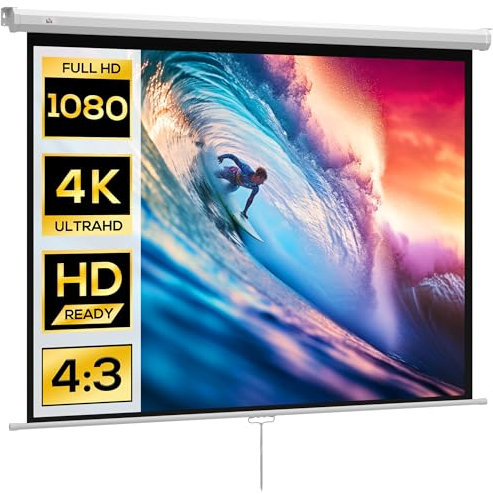 HOMCOM Écran de Projection de 84 Pouces, écran vidéoprojecteur, pour Home cinéma, 4:3 4K HD, Fixation Mur ou Plafond, 181 x 8 x 138 cm, Blanc