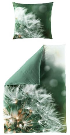 JACK by Bierbaum Mako Satin Bettwäsche 135x200cm Digitaldruck 2 TLG. Pusteblume Grün Olive