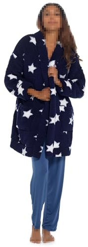 A2Z Ladies Foxbury Sherpa Fluffy Fleece Cardi Edge To Edge Dressing Gown - Robe 1703 Navy 12-14