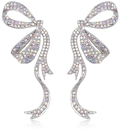 EVER FAITH Schleife Ohrringe für Damen funkelnde Schillernd Klare Strass Kristall Bow Knot Ribbon Tropfen lange Ohrstecker für Mädchen