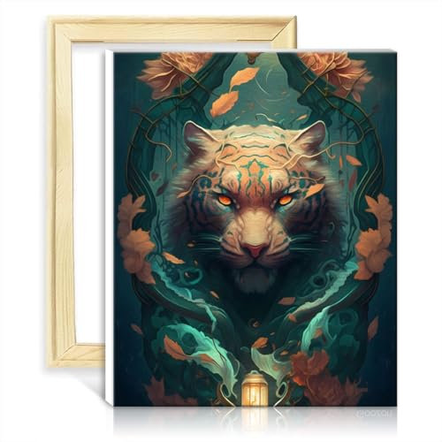 LiHEQING Ölgemälde „Skurriler Tiger“, Acrylbild für Erwachsene, Zahlen mit Pinseln für Eltern-Kind-Zeit, mit Rahmen (30 x 40 cm)