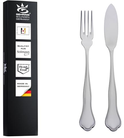 Gehring Solingen Fischbesteck Set Chippendale I Besteck Set 12-teilig I Edelstahlbesteck I Besteckset 6 Personen I spülmaschinengeeignet I Fischmesser I Fischgabel I Made in Germany