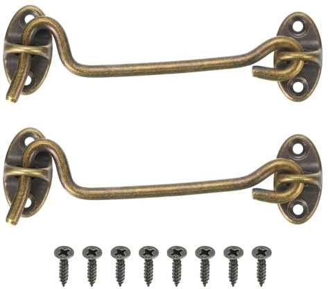 Sourcing Map 2Pcs 4 Hook and Eye Latch, Brass Cabin Hook Privacy Door Gate Hooks for Window Sliding Door Fence Shed, Bronze