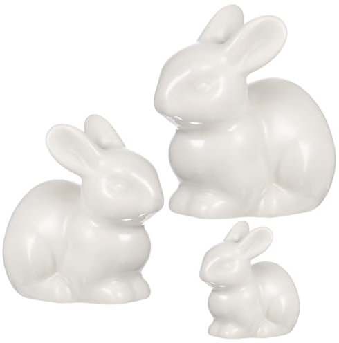 Garneck 3er Set Keramik Hasenfiguren in Weiß – Dekorative Osterhasen Aus Keramik Für Stilvolle Frühlingsdekoration – Ideal Als Osterdeko Oder Für Das Ganze Jahr