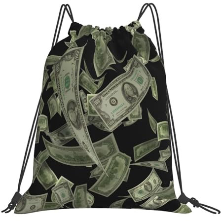 Rucksack mit Dollarzeichen, Gelddruck, Kordelzug, Turnbeutel für Sport, Fitnessstudio, Reisen, Schwimmen, Strand, Weiss/opulenter Garten, Einheitsgröße