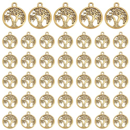 UNICRAFTALE Ciondolo Albero della Vita Oro Pendente Rotondo Pendente Albero Della Vita Passante Bracciali Metallo Pendente Cava Pendente Per La Fabbricazione di Orecchini E Collane, Metallo non