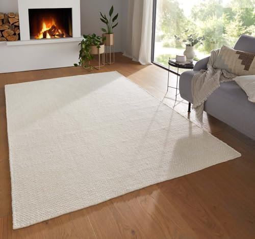 Taracarpet Moderner Boho Wollteppich Bern fürs Wohnzimmer, Schlafzimmer und Esszimmer aus Schurwolle Natural Living nachhaltig weiß 240x340 cm