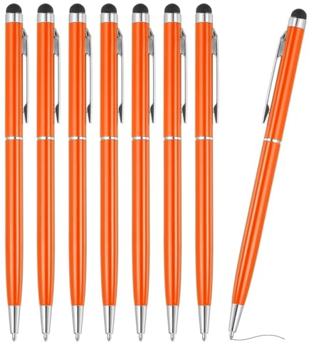 PATIKIL Kugelschreiber mit Touchpen, 8 Stück 2 in 1 Ergonomische Druckkugelschreibe Set, 1.0 mm mittlere Spitze Stylus-Stift Metallstift für Touchscreens Büro und Haushalt, Orange