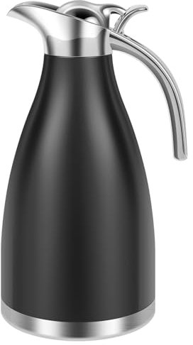 harupink Thermoskanne 2 Liter,Isolierkanne aus Doppelter Edelstahl,Kaffeekanne Hukou mit Silikonstopfen,Kann erreichen Langfristige Wärmespeicherung,100% dicht,BPA-freie(Schwarz)