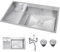 JETXYHUB 100x48cm Edelstahl-Doppelwaschbecken mit Waschbrett & Ablaufset,Leicht Zu Reinigende Kleidung, Waschbrettbecken Für Den Balkon, Großes Fassungsvermögen, Für Die Waschküche