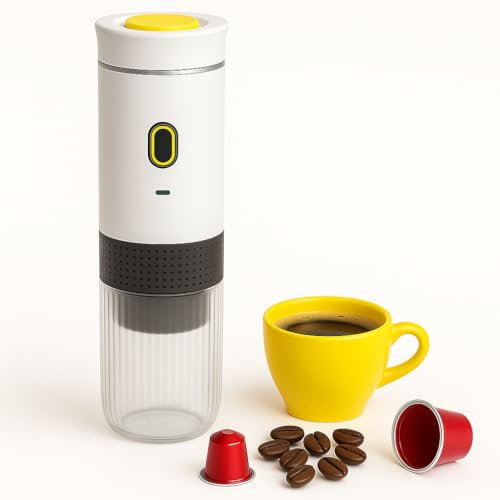 Duckdik Cafetera Espresso Portátil 3 en 1, Autocalentable 20 Bar, Compatible con Cápsulas Cápsulas Pequeñas o Grandes y Café Molido, Batería Recargable USB, para Viajes, Oficina, Camping (Blanco)