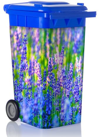 Nezyo 240L Wheelie Bin Stickers Covers Self Adhesive Stickers Decorative Full Coverage Dustbin Decals for Wheelie Bin Home Garden Indoor Outdoor Decoration (Lavender Flowers)