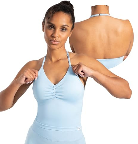 SMILODOX Crop Top Damen Malena, Cropped Neckholder Sporttop mit Ringdetails, Raffung & Rückenfrei, Tanktop nahtlos & figurbetont, ideal für Sport, Freizeit, Yoga & stylische Active Looks