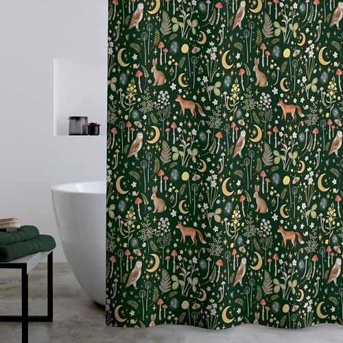 Catherine Lansfield Enchanted Twilight Animals 180x180cm Shower Curtain Forest Green