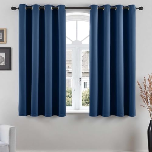 Vangao Verdunklungsvorhänge mit Ösen Modern H145xB140cm 2er Set Dunkelblau | Gardinen Kurz Blickdicht 145 cm lang, Küche Wohnzimmer Schlafzimmer Kinderzimmer Fenster, Verdunklungsvorhänge Modern