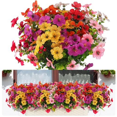 msymsyu Plastikblumen 7 Bündel Kunstblumen 36cm Künstliche Blumen Wie | Mischung aus 7 Farben Wetterfest Künstliche Blumen für Draußen, Hochzeiten, Wanddekoration, Balkonkästen, Party Deko