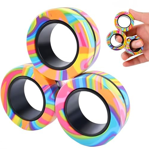 iPobie Magnetische Ringe Fidget Toys,Fidget Magnet Ringe Pack Tolles Geschenk,Anti Stress Fidget Spielzeug,Adhs Magische Fingerring für Erwachsene Teenager Kinder