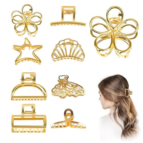 Pinces à Cheveux Dorées,8 PCS Pinces à Cheveux en Métal Antidérapant,Pince Cheveux Metal,Maintien Optimal pour Cheveux Fins et épais,Accessoires de Mode Dorés pour Femmes et Jeunes Filles