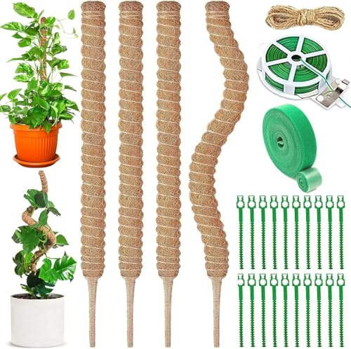 NCKIHRKK 4 Pezzi Bastone di Muschio Pieghevoli, 70 cm Palo per Fibra di Cocco per Piante, Supporti per Piante per Monstera, Sostegno per Piante Piante Rampicanti per Casa Giardino Balcone