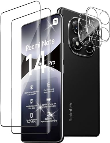 Xunzii Protector de Pantalla para Xiaomi Redmi Note 14 Pro 5G/Poco X7 5G y Protector Lente Cámara [2+2 Piezas], 3D Cobertura Completa Vidrio Cristal Templado Antiarañazos, Sin Burbujas, Dureza 9H