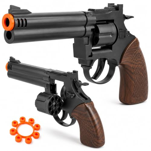 VastCart Die-Cast Metal 8-Shot Ring Cap Toy Gun, Black Finish, Includes 150 Shot Ring Caps (2 Sheets), Pretend Play Dress-Up Accessory, Age 14+