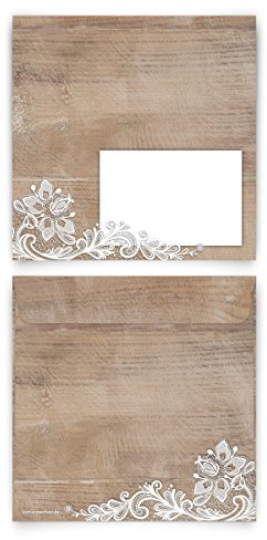 Briefumschläge 155 x 155 mm (10 Stück) - Rustikal mit weißer Spitze - Kuvert Umschlag