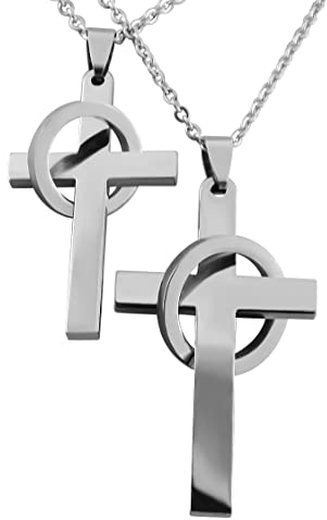 Hanessa 2 Stück Personalisierte Kette mit Gravur Edelstahl 50 cm mit Anhänger Kreuz mit Datum in silber - Personalisierte Geschenke für Damen Herren Freundin Freund - Partner Halskette Sie und Ihn