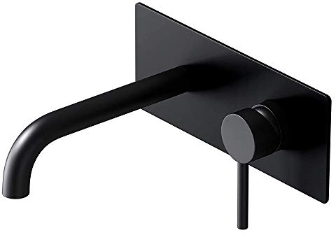 doporro Rubinetto Cascata Parete,Miscelatore da Bagno Lavabo Muro in Ottone Cromato WA112, Nero