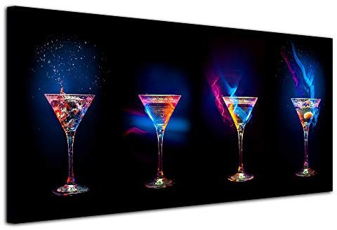DECLINA Modern Home Design Picture Cocktail Glasses – Canvas Wall Decoration – Home Decor, Kitchen, Living Room, Adult Bedroom – Multicolour 60 x 30 cm
