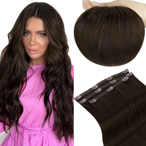 RUNATURE Clip in Extensions Echthaar Braun 40cm Dukelbraun Haarverlängerung Echte Haare 3Pcs 50g #2