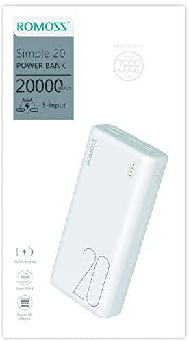 Romoss Simple 20 - Batería Externa (Ion de Litio, 20000 mAh, YKMS02074)