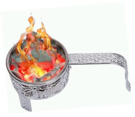 RRMAN® Gestor de Calor Cachimba - Cesta de Carbón de Acero Inoxidable para Cachimba Shisha y Barbacoa - Contenedor de Carbón con Asa de Seguridad - Plateado