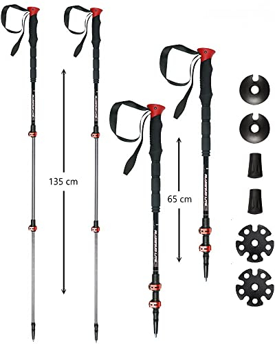 SKINSTAR T1 Tourenstock Trekkingstöcke Skistock Skitourenstock Skistöcke Wandern (Black/RED)