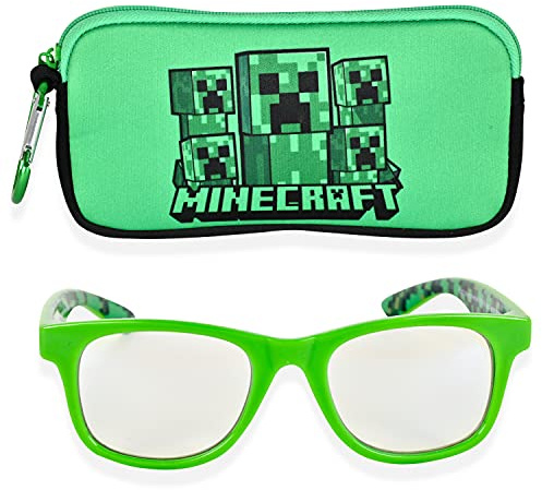 Minecraft Blue Light Blocking Glasses for Kids with Case Boys Computer Video Gaming Glasses Age 2-10 Eyewear Protection (Green/Black)