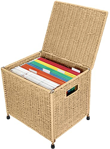 URFORESTIC Seagrass File Storage Box Organizer | Collapsible Letter Size Hanging File Box Organizers with Lid | Decorative Seagrass Filing & Storage Office Box | Letter Size (Natural)
