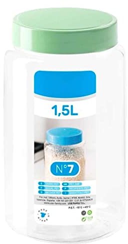 Tradineur - Tarro de plástico Nº 7 - Incluye tapa - Ideal para la conservación de tus alimentos - Capacidad de 1,5 Litros - 19,5 x 10,5 cm