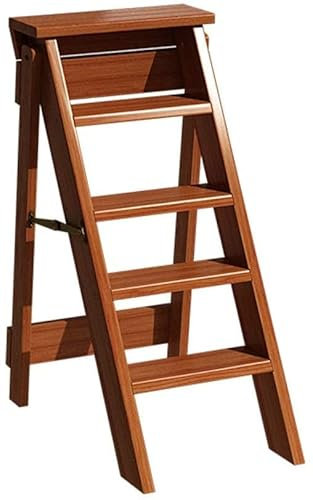 Five-step Ladder, Household Wooden Frame Simple Folding Stepladders Fully Insulated Ladder Stool Black, Brown, White Household ladder