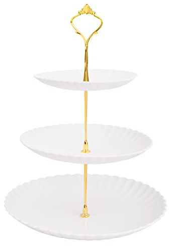 Pagezol 3 Tier Cake Stand Plastic Cupcake Stand Serving Stand Tray Cupcake Holder Dessert Stand Food Display Serving Tray Platters for Birthday Baby Shower Wedding Christmas Tea Party (C) white