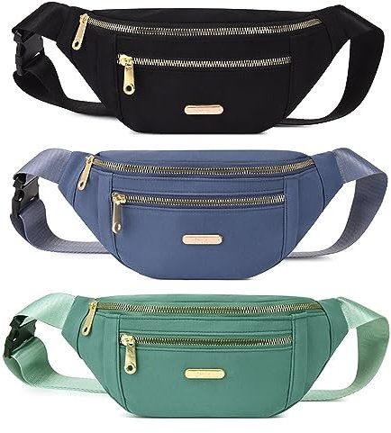 Stück Bauchtasche 3 Pcs Damen Wasserdicht Hüfttasche Outdoor Sport Wasserdicht Hüfttasche, Verstellbarer Gurt Hüfttasche (Schwarz, Blau, Grün)